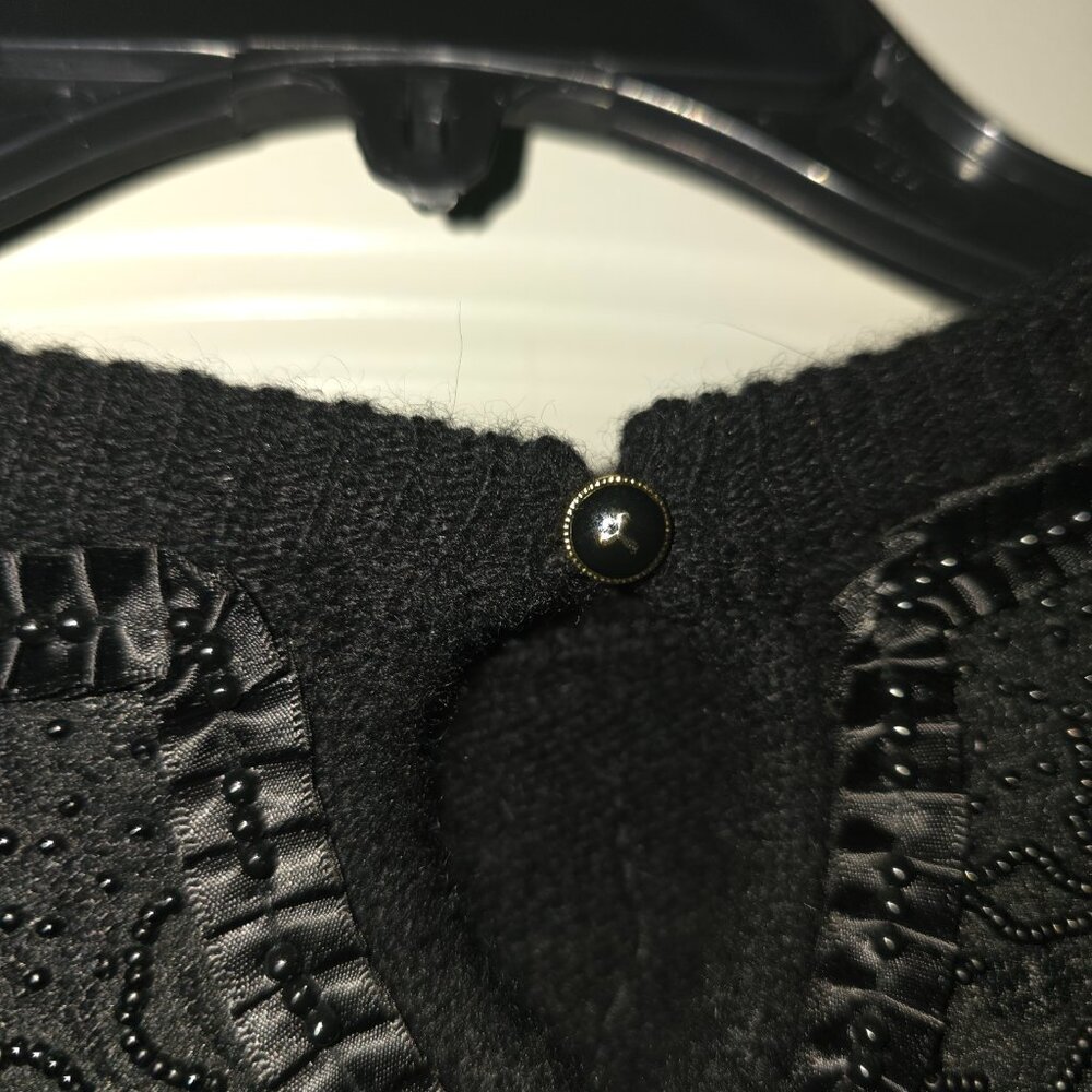 Diane Freis Knits Black Beaded Fringed Embroidered Black Angora & Wool Cutout L - Picture 10 of 17